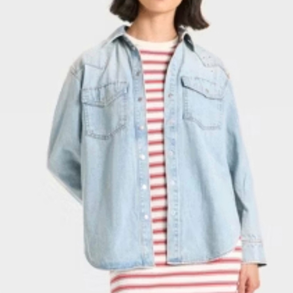 NWT Universal Thread Star Embroidered Western Oversized Denim Shirt Jacket Small